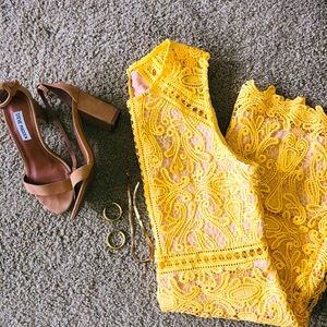 Lulus Yellow Lace Bodycon Dress